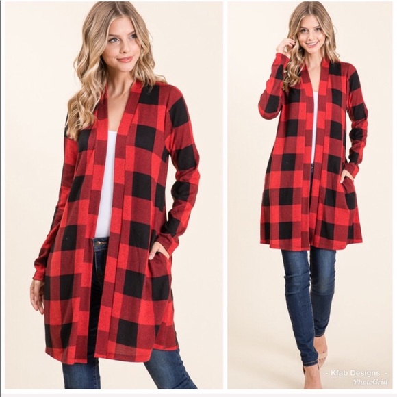 Tops - ❤️LAST 1! Soft Buffalo Plaid Pocket Cardigan!